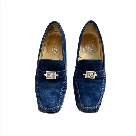 Escada Royal Blue Suede Slip On Driving Loafers‎ - Picture 1 of 10